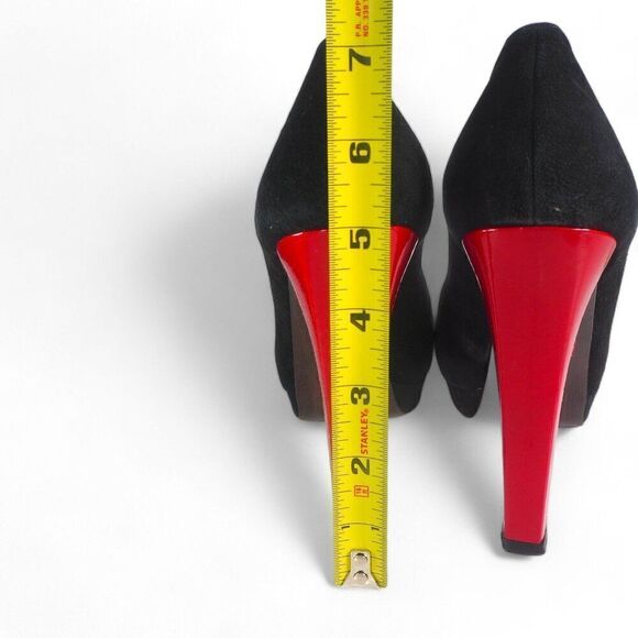 Stuart Weitzman Suede Peep Toe Heels Black / Red Women's 9N (Narrow) - Picture 11 of 12